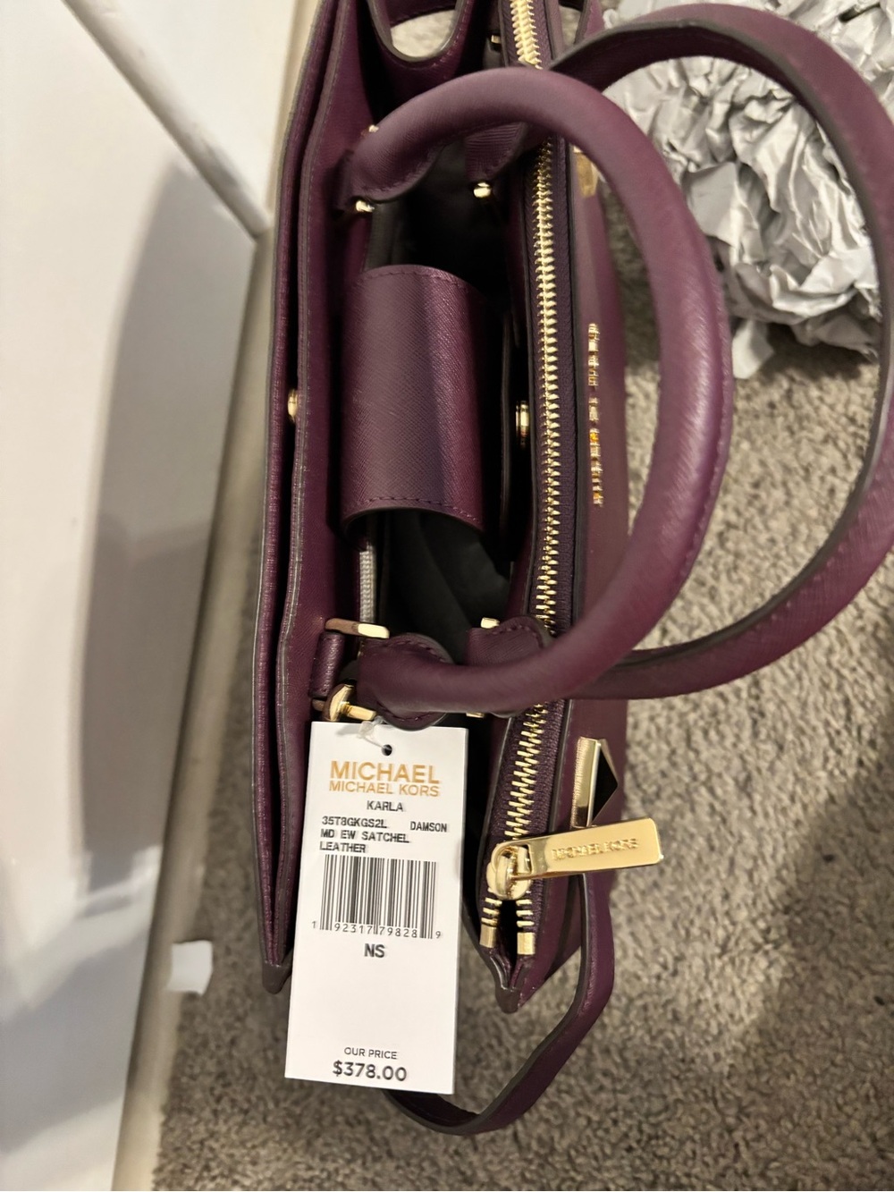 Michael Kors Plum Karla Saffiano Satchel with Gold Hardware Brand NWTs - Picture 10 of 13